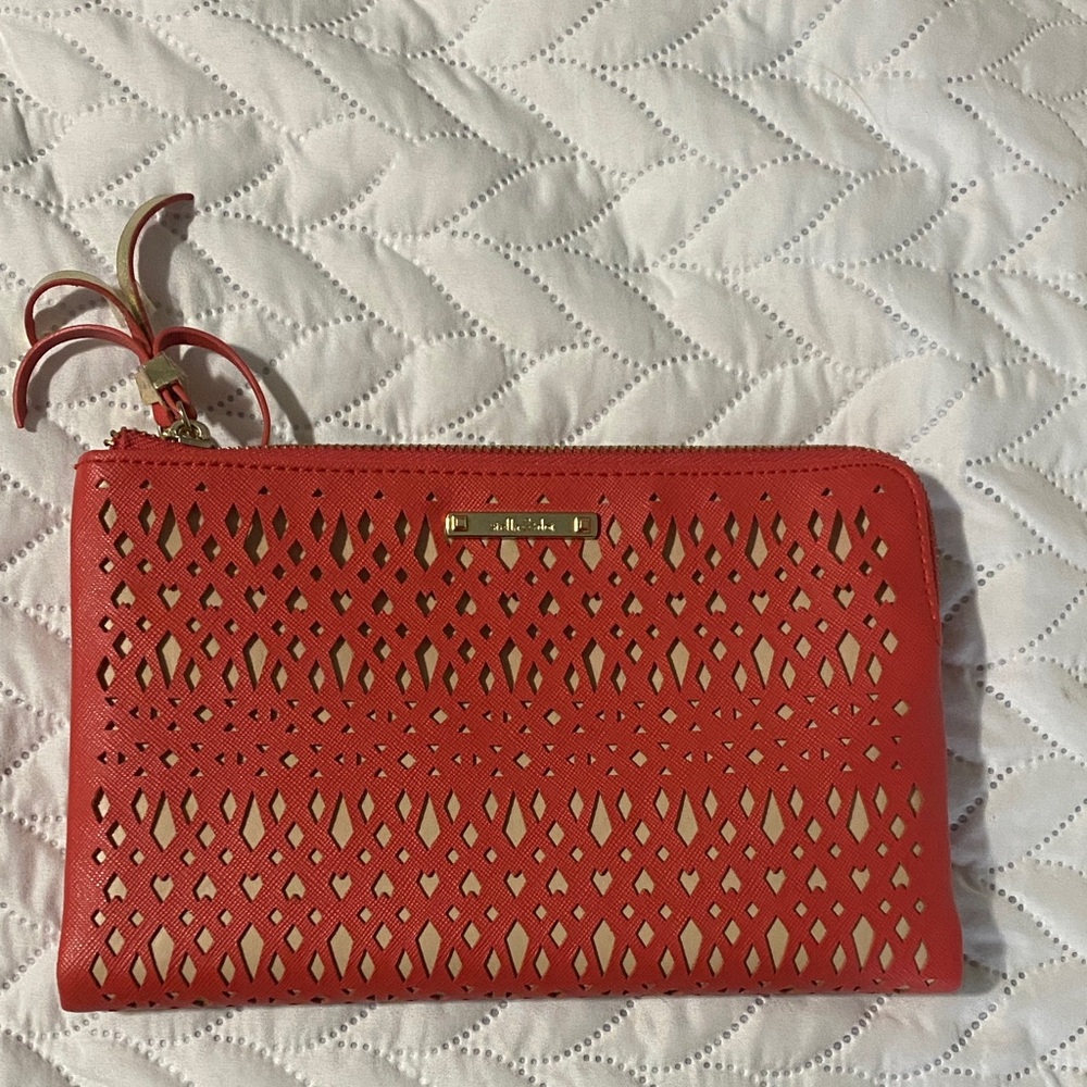 Stella & Dot Coral Laser-Cut Clutch